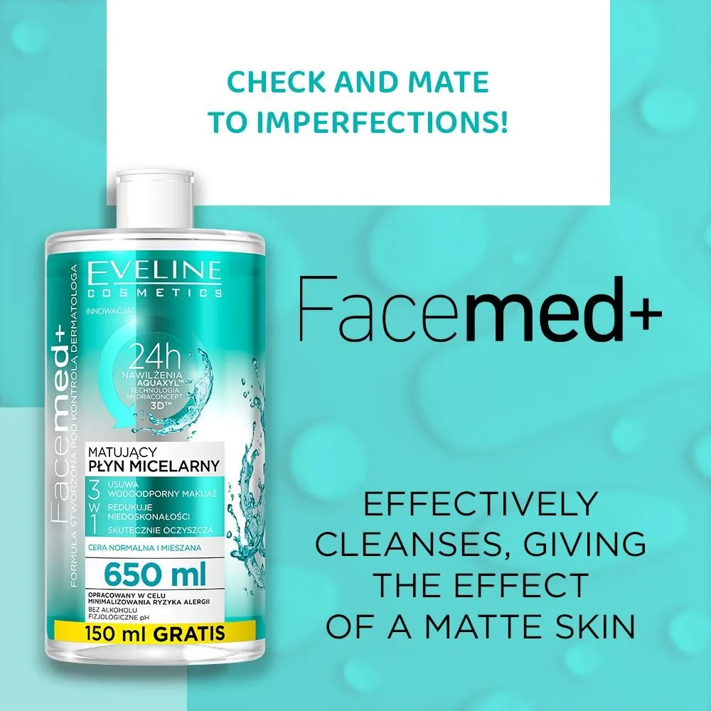 Eveline Facemed+ eau micellaire 3en1 matifiante peaux mixtes