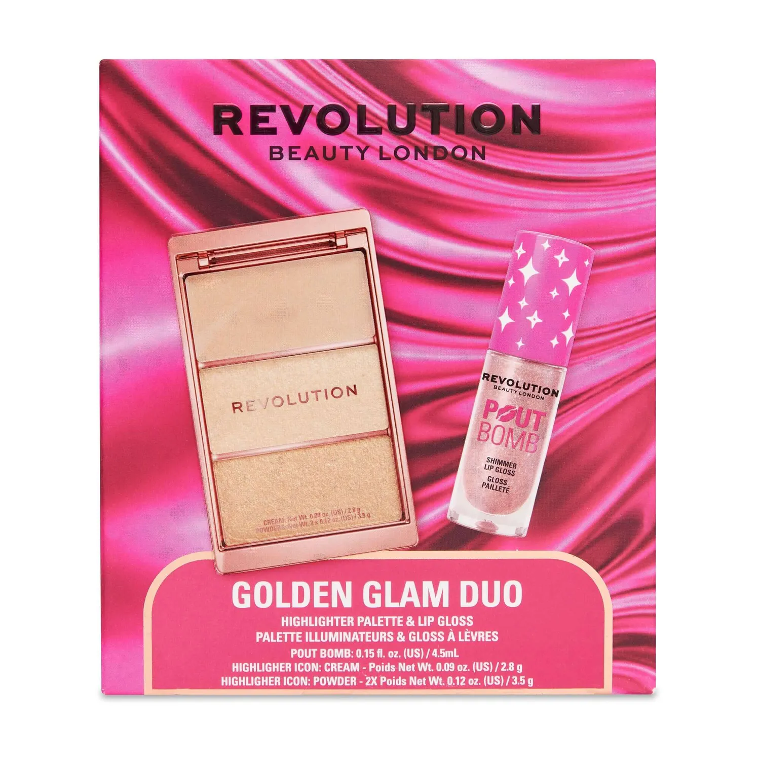 Revolution Golden Glam duo gloss nude et highlighter doré