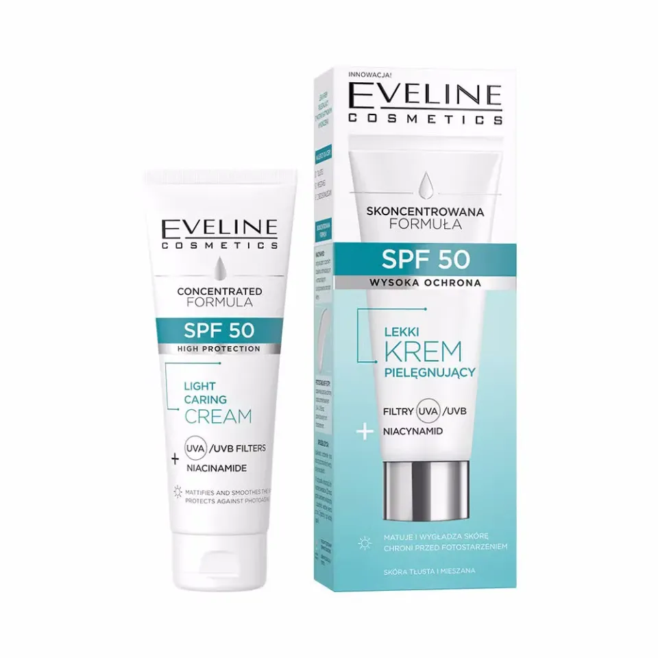 Eveline crème visage légère SPF50 peaux grasses fini satiné