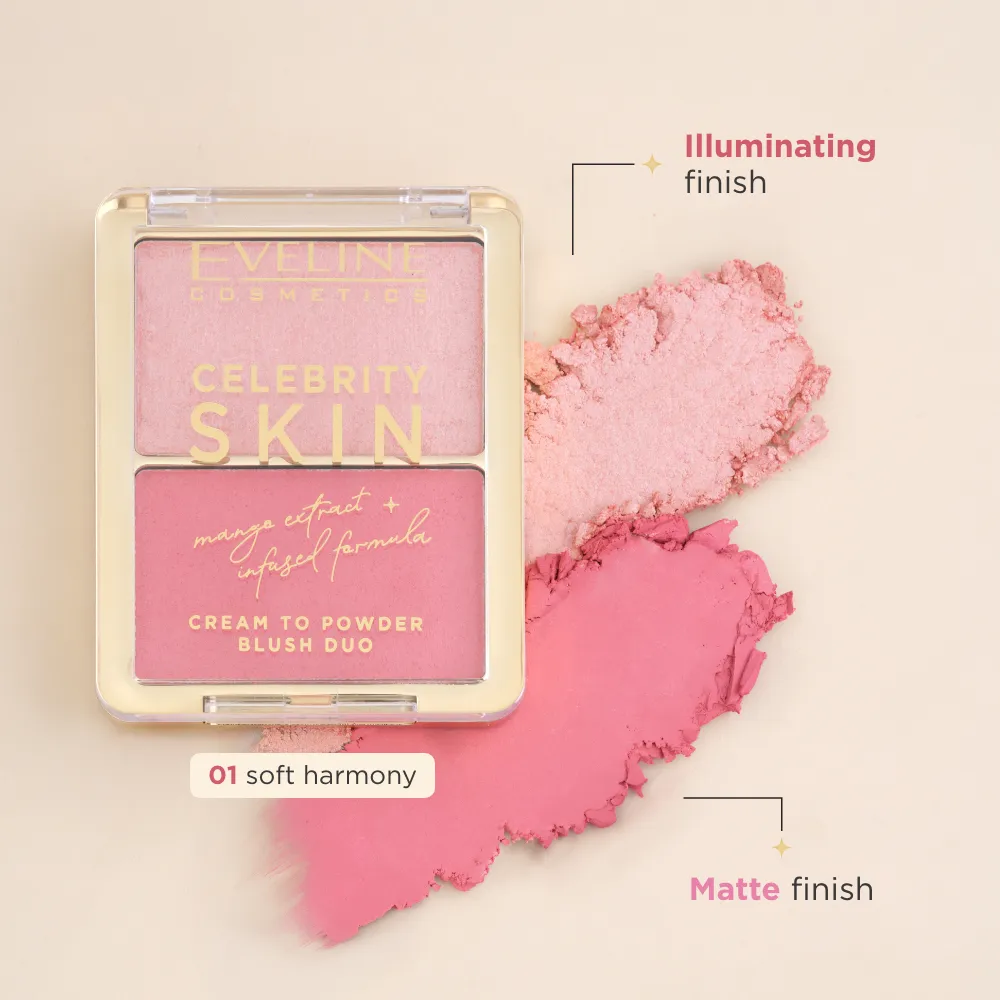 Eveline Celebrity Blush Duo poudre 01 Soft Harmony floutant