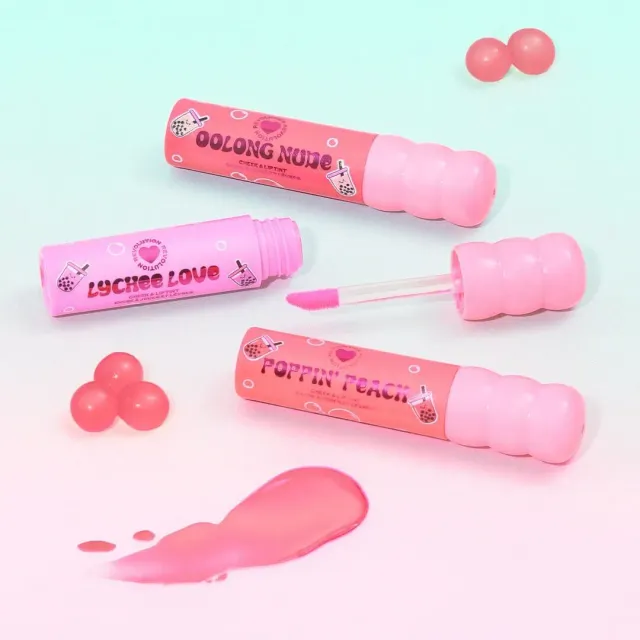 I Heart Revolution Bubble Tea blush lip tint Lychee Love rose