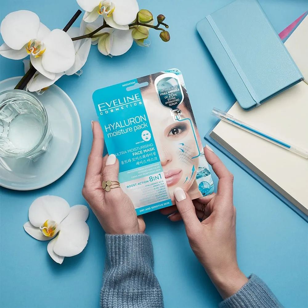 Eveline masque tissu visage hyaluron hydratant peau sèche