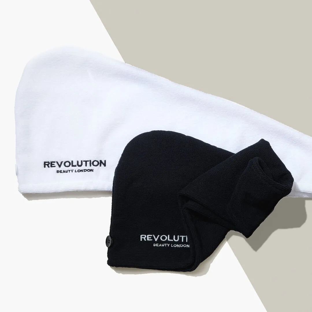Revolution Haircare Microfibre turban cheveux noir blanc lot 2