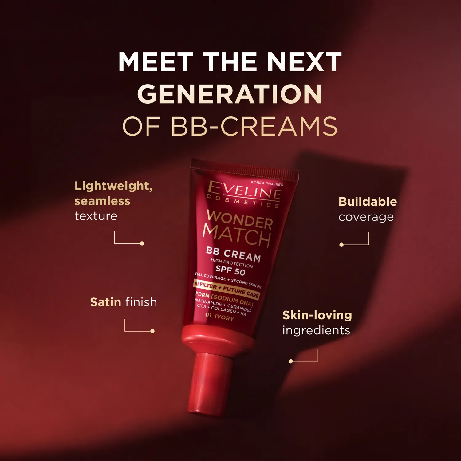 Eveline Wonder Match BB Crème SPF50 Teinte Moyenne Satinée