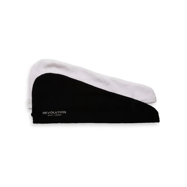 Revolution Haircare Microfibre turban cheveux noir blanc lot 2