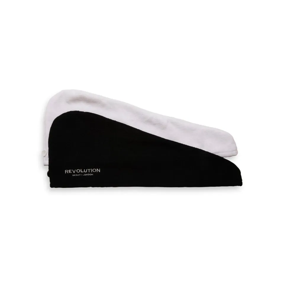 Revolution Haircare Microfibre turban cheveux noir blanc lot 2