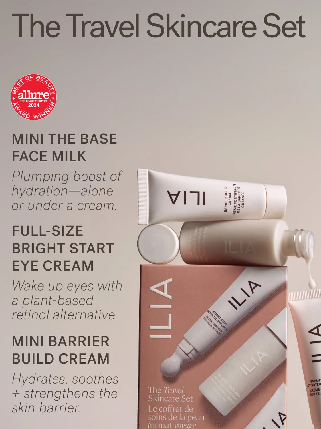 Ilia Travel Skincare coffret soin voyage 3 hydratants