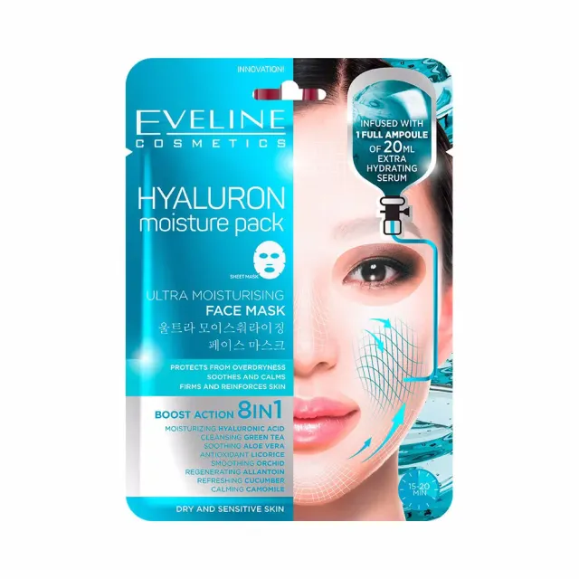 Eveline masque tissu visage hyaluron hydratant peau sèche
