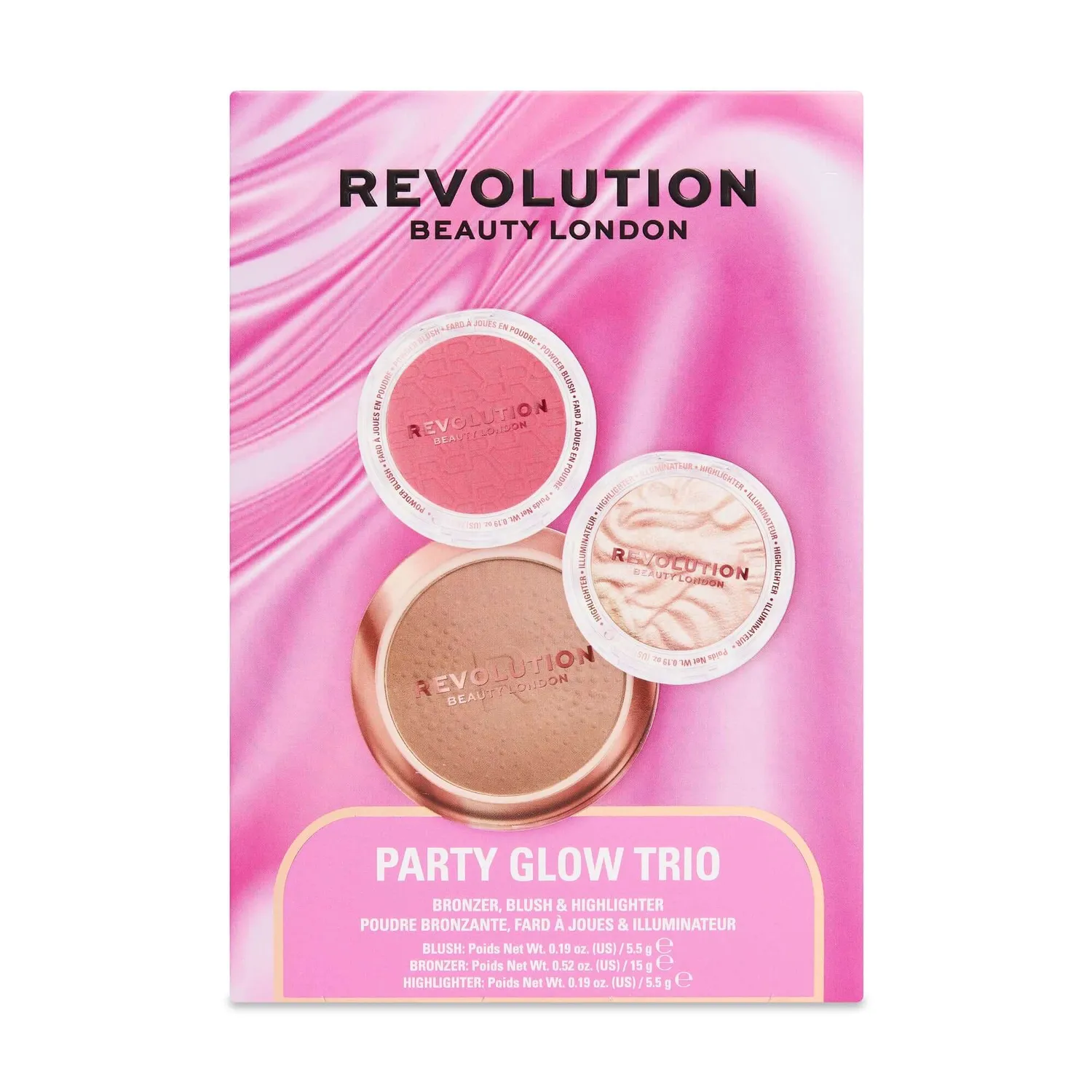 Revolution Party Glow trio poudres visage blush bronzer highlighter