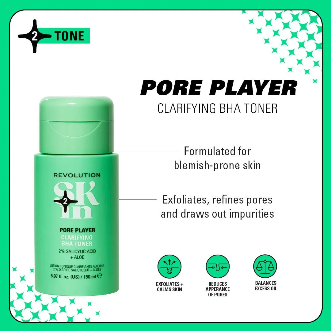 Revolution Skin Pore Player lotion tonique 2% acide salicylique peau grasse