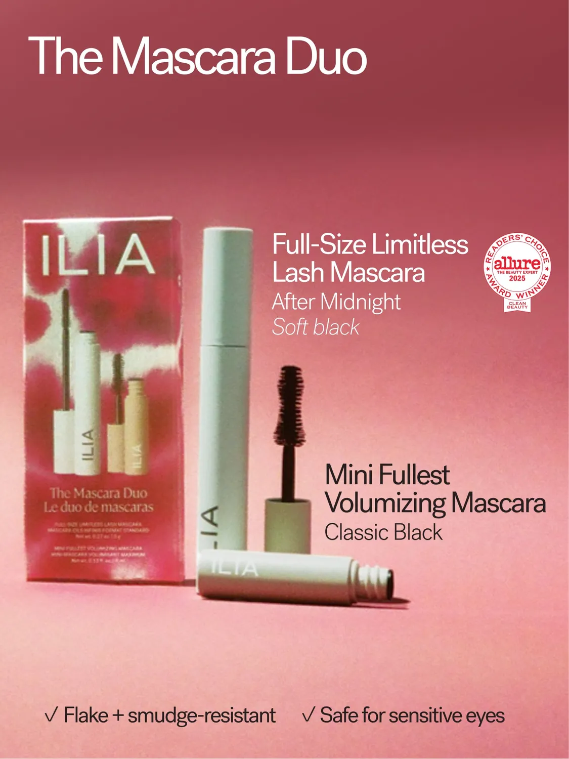 Ilia Mascara Duo mascaras After Midnight + noir longueur volume