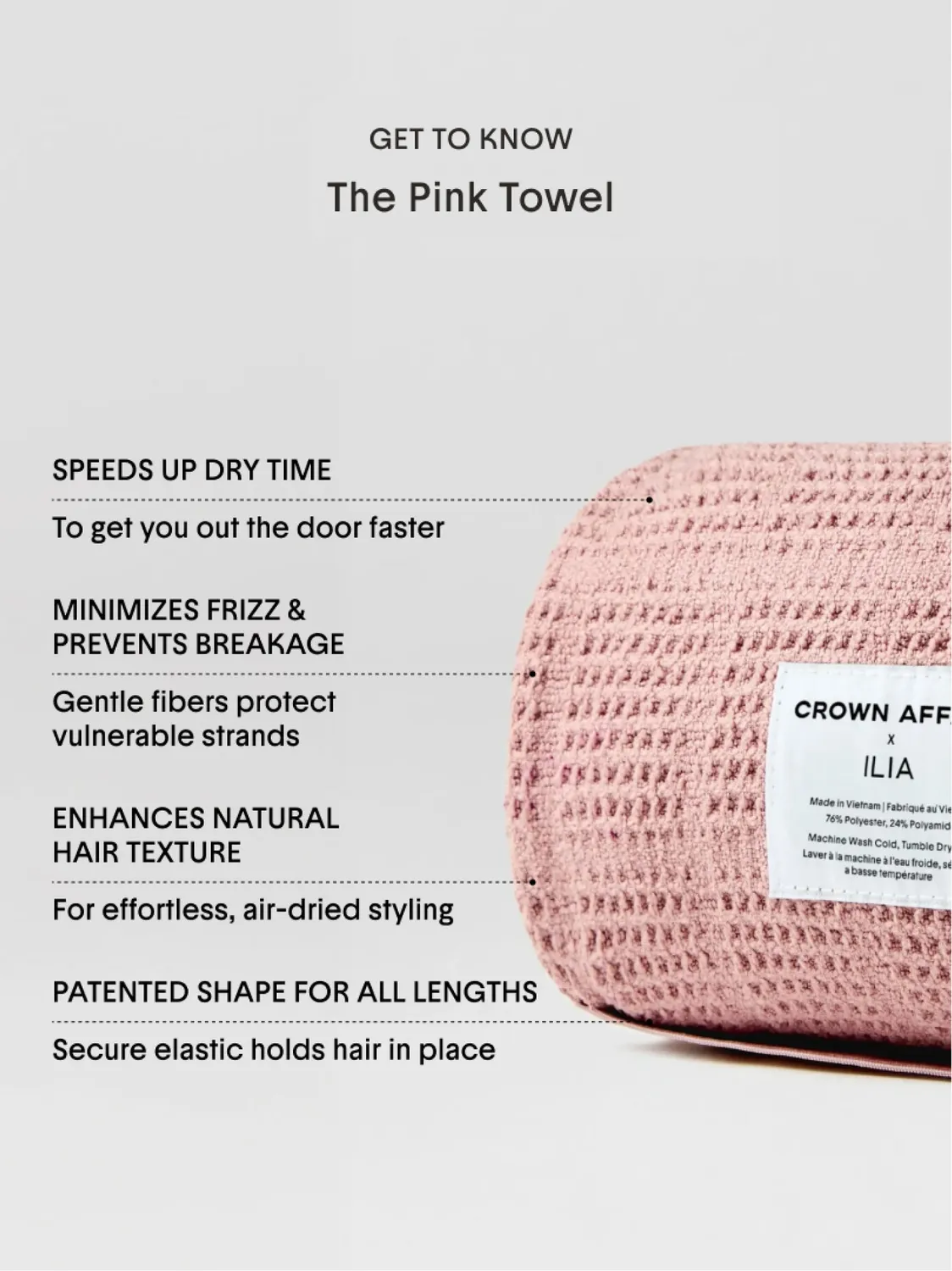 Ilia x Crown Affair The Pink Towel serviette cheveux rose