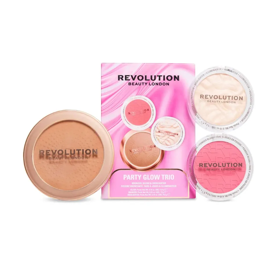 Revolution Party Glow trio poudres visage blush bronzer highlighter
