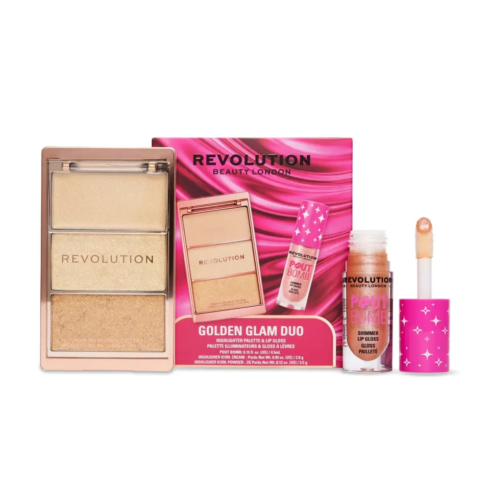 Revolution Golden Glam duo gloss nude et highlighter doré