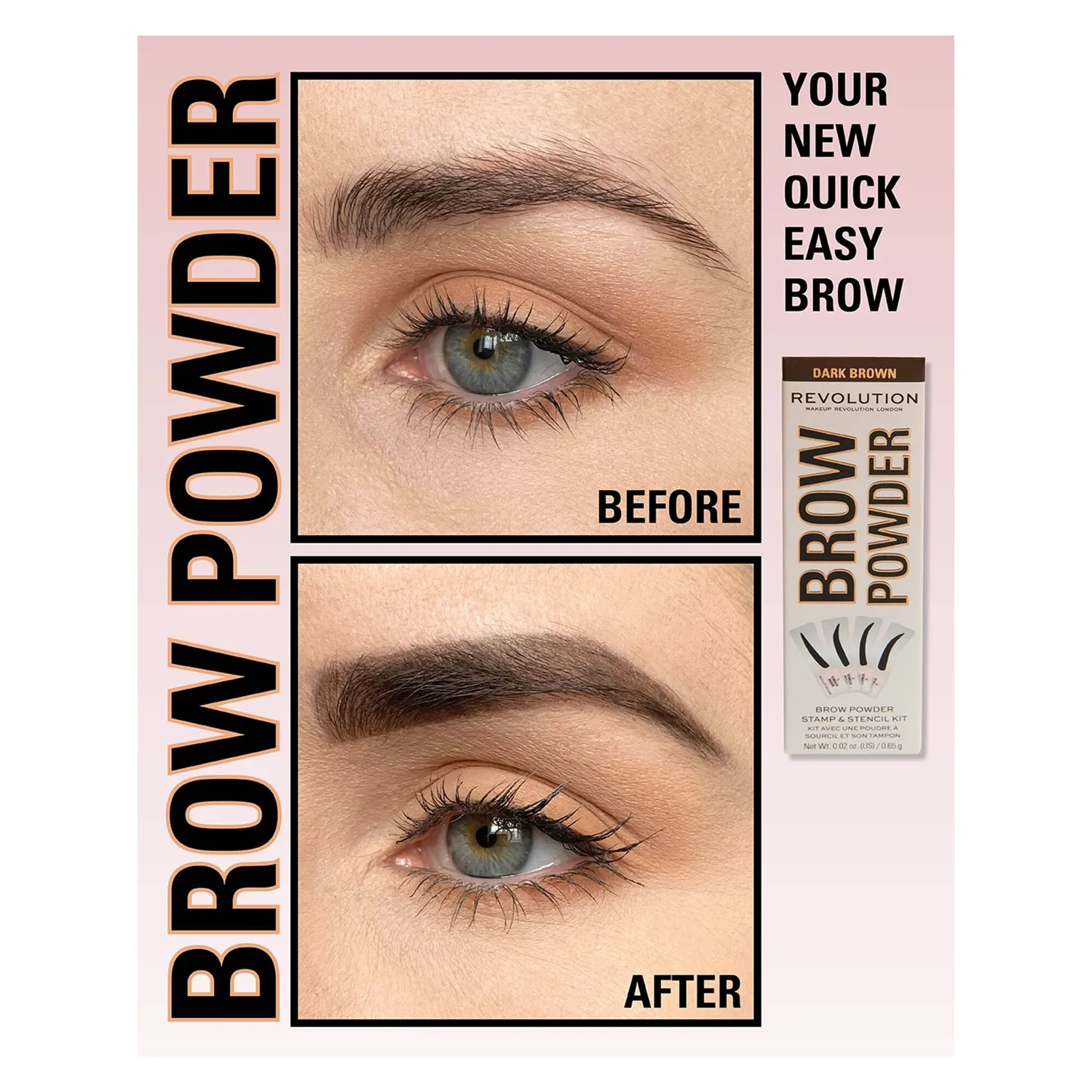 Revolution Stamp Go kit sourcils Dark Brown poudre pochoirs