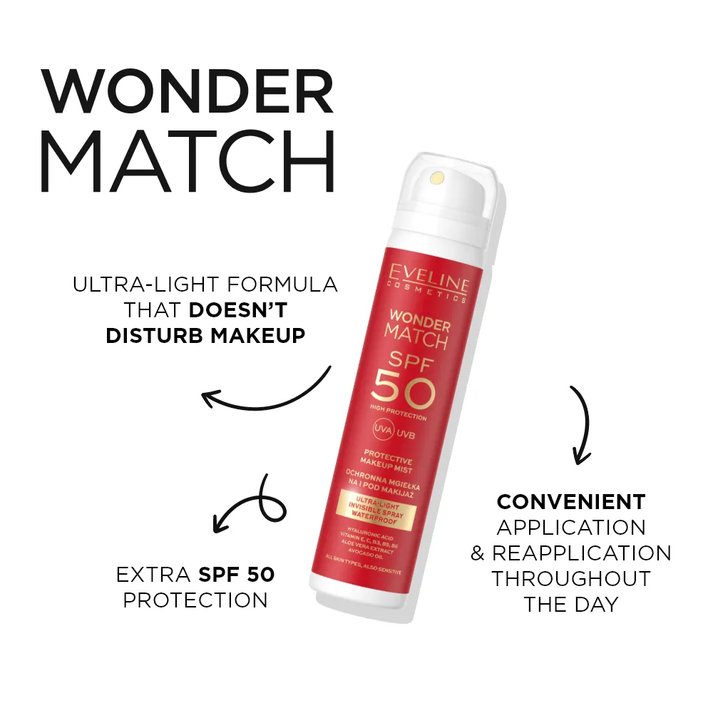 Eveline Wonder Match brume visage SPF50 ultra-légère